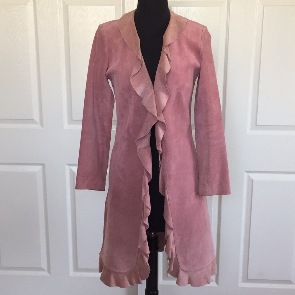 Pink suede longline Coat